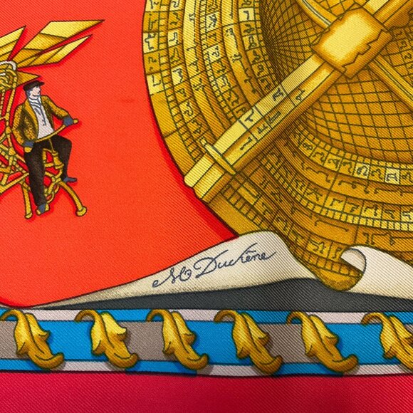 Hermes Red Multi Reves d’Espace Aircraft Print Square Silk Twill Scarf - Picture 6 of 10